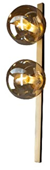 ECO-LIGHT Wandleuchte mit Schalter 2 flammmig, Metall Messing & Rauchglas Kugeln Amber mundgeblasen