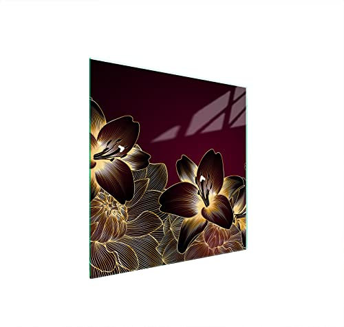 DarHuas Herdabdeckplatte 50x52 cm 1-teilig Ceranfeldabdeckung Induktion Herdschutz Spritzschutz Glasplatte Deko Schneidebrett, Orchidee Brau