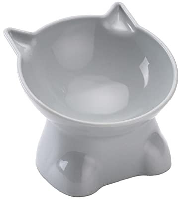 Pet Dog Cat Bowl Anti-Tipping, Cat Feeding Bowls Elevated Cat Food Water Bowl Kittens Dishes 15° Tilted Raised Cat Feeder (Blue&Grey, C)