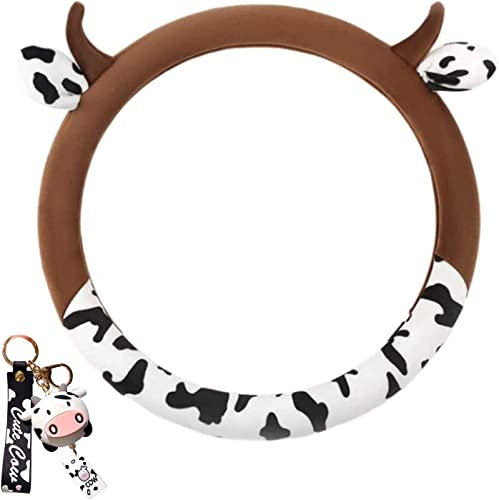 Kuh-Lenkradbezug, rutschfest, dehnbar, Kuh-Druck, Kreis-Lenkradbezug (Braun)