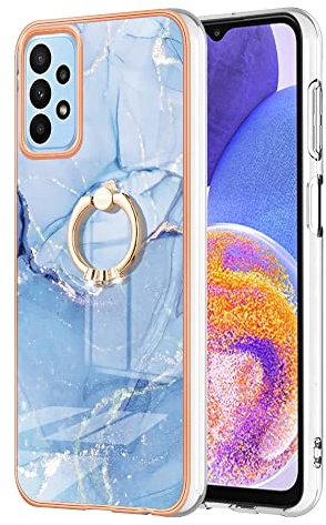 BLOTECH Electroplating Marble Case für Samsung A32 5G Backcover Phone Case with 360 Degree Ring Stand Marmor Schutzhülle Cover Hülle Marble Texture Rückseite Handyhülle für Samsung Galaxy A32 5G,Blau