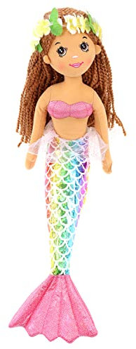 ELLUG Softpuppe/Stoffpuppe Meerjungfrau als Kuscheltier und Spielzeug mit Glitzerstoff & Pailetten 45cm (Bunt)