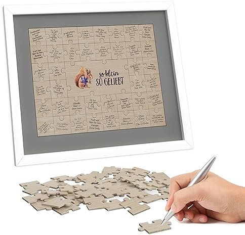 KNECKES Puzzle Bilderrahmen als Gästebuch und tolle Erinnerung | Deko Baby-Party Mädchen und Jungen | die Baby-Shower Deko der etwas Anderen Art | Lieferumfang: 1x Bilderrahmen (weiß/grau)