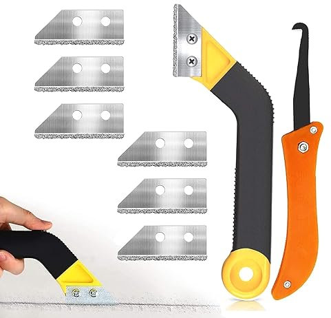 Pack of 9 Pro Grout Scraping Rake Tool, Grout Saw Knife with 6 Pieces Extra Replacement Accessories, Tile Grout Hand Saw Angled Grout Clean Remover for Tile Cleaning