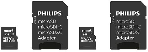 Carte Philips Micro SDHC 16 Go Classe 10 INCL. Adaptateur UHS-I U1 (Lot de 2)