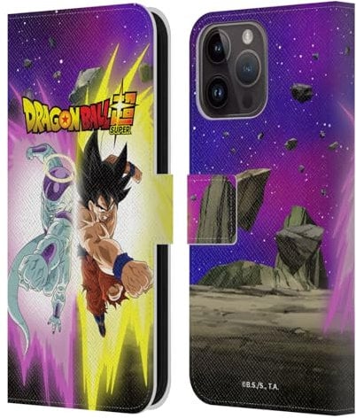 Head Case Designs Officially Licensed Dragon Ball Super Frieza And Goku Universe Survival Arc Leather Book Wallet Case Cover Compatible With Apple iPhone 15 Pro Max