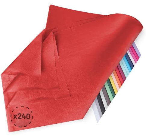 Verpackungswelt Seidenpapier 240 Blätter | 76x50 cm | Buntes Transparentpapier ideal als Verpackungsmaterial & Geschenkpapier | Papier zum Basteln | Schöne Dekoration | Bastelpapier in Rot