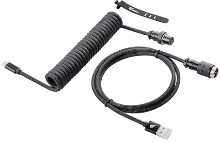 GUNMJO Pro Custom Coiled USB C Cable for Gaming Keyboard, Double-Sleeved Mechanical Keyboard Cable with Detachable Aluminum Aviator, 1.5M USB-C to USB-A, Classic Black Color