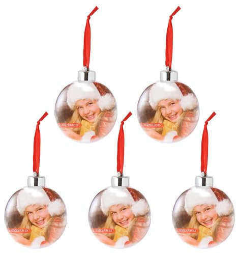 MilyaDE 5 Stück Foto Weihnachtskugeln Kunststoff 75mm Transparente Gedenkkugel mit Schnur Durchsichtige Basteln Christbaumkugeln, Durchsichtig