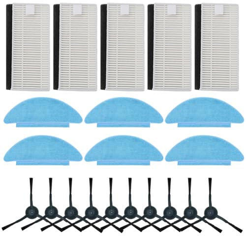Donkivvy 21 Stück Ersatzteile, Zubehör, kompatibel mit für Laresar für L6 Nex Roboter-Staubsaugern – 6 Wischtücher, 5 Filter, 10 Seitenbürsten