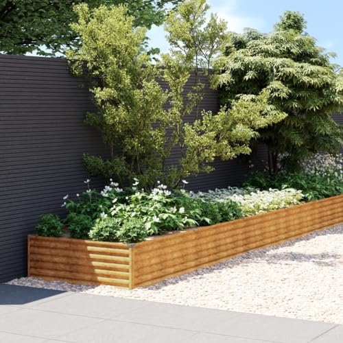 LAPOOH Lit surélevé de Jardin 960x100x36 cm Acier corten,Bordure Pierre,Kit Gabion,Gabion Jardiniere