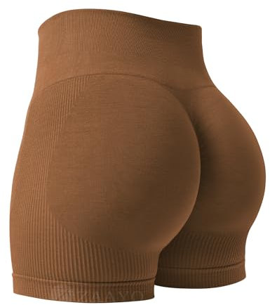ZAAYO Damen Sport Shorts 5 Gym Shorts Booty Scrunch High Wasit Sporthose Kurz Leggings Workout Shorts Push Up Radlershorts Fitness Karamellbraun M