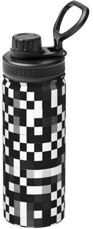 MDATT Black White Formula Checkered Pattern 18oz Sports Kettle Stainless Steel Water Bottles For Outdoors Running Hiking Cycling Climbing