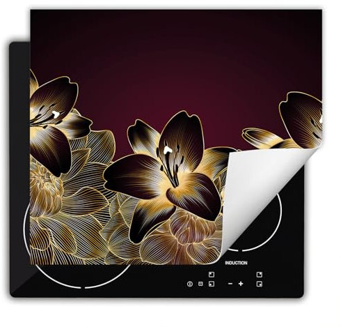 DarHaus Herdabdeckplatte Einteilig Küche Herdabdeckung Ceranfeld Herdabdeckplatten Anti Rutsch Matte Aufrollbar 60x52 cm, Orchidee - Blumen