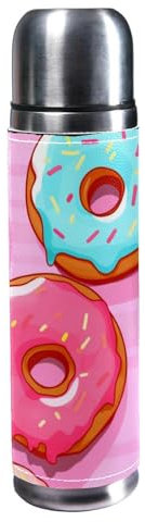 1-Pc Kaffeebecher 500ml,Edelstahl-Reisebecher für Tee und Getränke,Cartoon Bunte Donuts