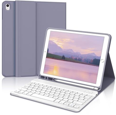 IVEOPPE Teclado iPad 9 Generacion, Funda Teclado Español Ñ Bluetooth Desmontable para iPad 9.ª 2021, iPad 8.ª, iPad 7.ª, iPad Air 3, iPad Pro 10.5, Púrpura Lavanda