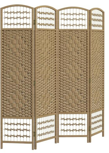 HOMCOM Paravent séparateur de pièce Pliable en Corde de Papier et Cadre en Bois 160 x 170 cm Décoration pour Chambre Salon Naturel