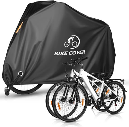 Waterproof Bike Cover for 1-2 Bikes, Outdoor Bicycle Cover Fit Mountain Road Electric Bike Storage (Black, L)