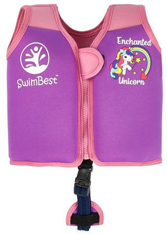 SwimBest Schwimmweste - Schwimmjacke/Auftriebshilfe mit Sicherheitsgurt und herausnehmbaren Schwimmkörpern (Enchanted Unicorn, S (15-19kgs))