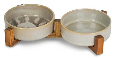 Keramik-Hundenapf-Set mit Standfüßen, süße Pfoten-Design Langsamfressnapf und Wassernapf für mittelgroße Hunde, rutschfest, Geburtstagsgeschenk, grau (Klein)