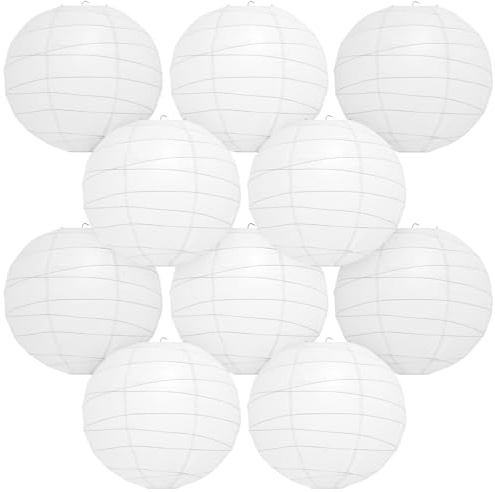 Encham Papierlaternen Weiß 15CM Groß 10 Stück Lampions Rund Lampenschirme für Feiertagen Hochzeiten Halloween Weihnachten Party Geburtstage Gartenparty Babyparty Deko Innen und Außen party deko weiß