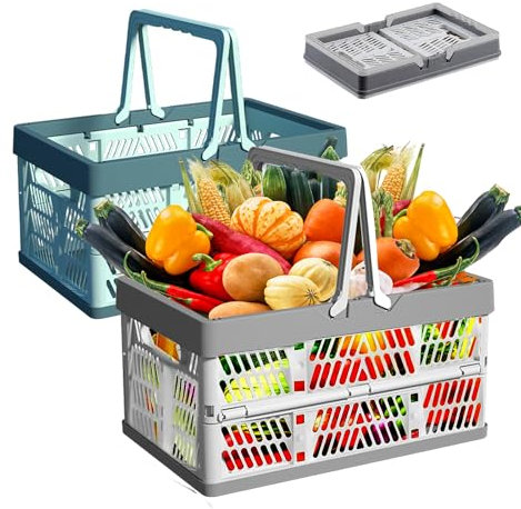 Bailtouk 2 Piezas Caja Plegable Plastico Grande, Cajas Almacenaje Plastico Apilables, Cajas Plegables Cajas de Ahorro Plegables para Cocina, Baño, Oficina, Dormitorio (30×20×16 cm)
