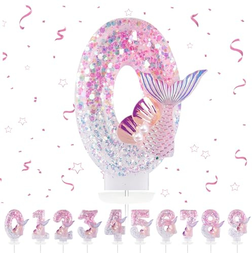 Födelsedagsljus, sifferljus, 0,3D, sjöjungfru, rosa, tårtdekoration, födelsedagstårtdekoration