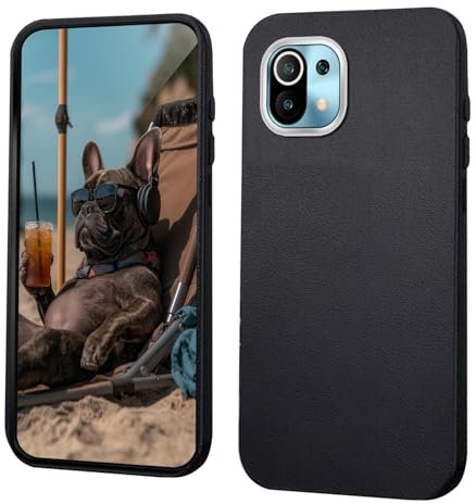 GOGME Cover per Xiaomi Mi 11 Lite 5G / 4G / 11 Lite 5G NE Custodia [Protezione Cornice Fotocamera] + Texture in Similpelle Cover/Antiscivolo con Design Ultra Sottile - Nero