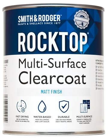 Smith & Rodger Rocktop Multi-Surface Clearcoat, Matt Finish, Water-Based, Fast-Drying, 1 Litre