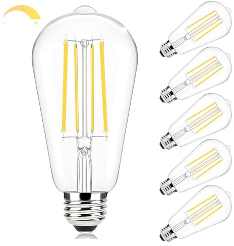 Brightever 6-Pack Dimmable LED Light Bulbs 60W Equivalent, Vintage Edison Light Bulbs, 2700K Warm White ST58 7W LED Bulb Super Bright 850LM, 90+CRI, Clear Glass Antique Decorative Filament Bulbs