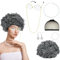 DiiWmme Kostüm alte Dame, 7-teiliges Oma-Kostüm, graue Perücke mit Brille und Kette, Imitationsperlenhalskette, Ohrringe, Armband, für Halloween, Weltbuchtag, Karneval