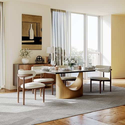 POVISON moderner Esstisch 200cm für 6-8 Personen, Pandora Marmorfarbe rechteckiger Küchentisch mit Bronze Carbonstahlgestell für Esszimmer,einfache Installation,200 * 100 * 75 cm (ohne Stühle)