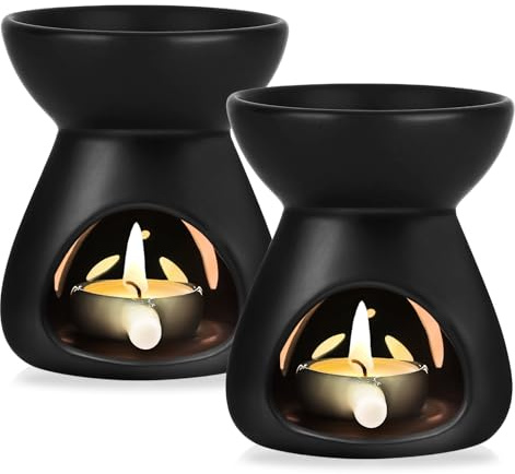 2 Stück Keramik Duftlampe, Aromalampe, Teelichthalter Mit Der Candle Löffel, Aroma-Diffusor Duftöl Lampe Aromabrenner Duftwachs Diffuser Für Zuhause, Schlafzimmer, Dekoration (Schwarz)