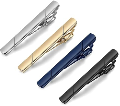 Krawattenklammern für Männer,4 Stück Herren Krawattennadel Krawatten Nadel | Klassische Business-Stil Krawattenklammer Set für Business,Tägliches Leben,Jahrestag(Gold Silber Schwarz Blau)
