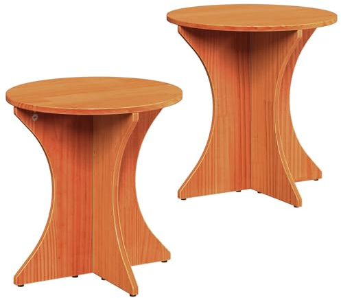 vidaXL Couchtisch 2 pcs Wachsbraun Massivholz Kiefer, Rustikaler runder Couchtisch, Kiefernholz Akzent für Wohnraum, lässiger Mittelpunkt, Landhaus-Stil Möbel