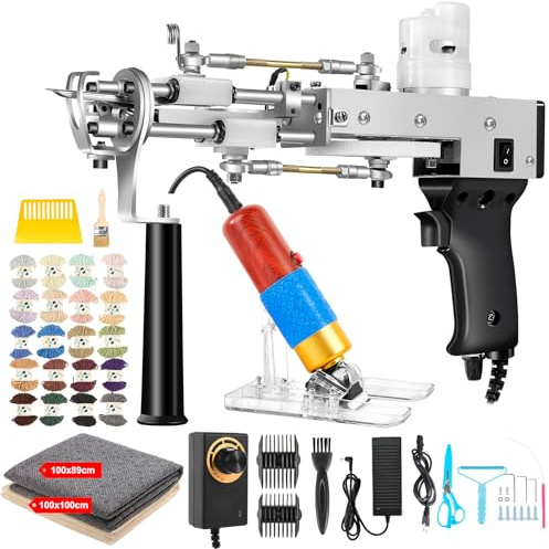 Vehipa Tufting Set with Carpet Trimmer, 2 in 1 Cut Loop Pile Tufting Gun& Carving Clippers, Rug Maker Machine Starter Kit& Trimmer& Cloth& Yarn