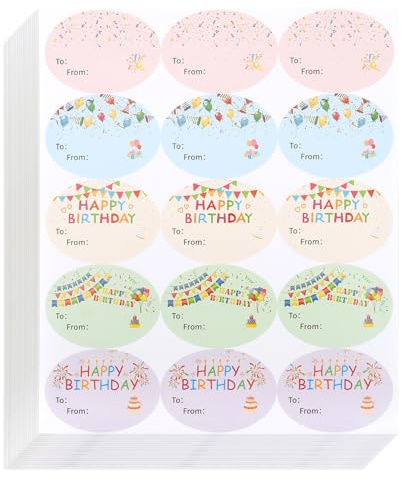8 Blätter Happy Birthday Geschenkanhänger,Geburtstags Aufkleber mit Namen,Selbstklebende Geschenketiketten,Selbstklebende Happy Birthday Etiketten,für Umschläge und Party Dekoration(Oval)