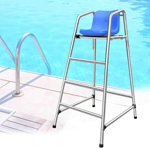 Sedia da bagnino per piscina per parco acquatico, scala di sicurezza per bagnino con sedile/gancio/foro per ombrellone, 304 antiruggine salvavita(H 150cm/59inchi/4.9ft)