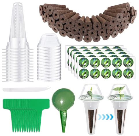 138 Piezas Accesorios para Hidroponia Kit Completo con 50 Grow Sponge 12 Maceta Hidropónica 12 Etiquetas para Plantas Seeder y Otros Accesorios Compatible con Mayoría los Sistemas Cultivo Hidroponico