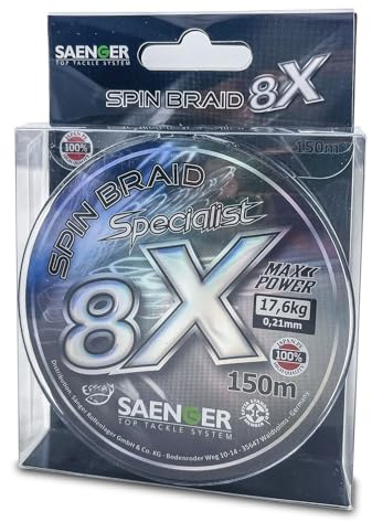 SAENGER 8 X Specialist Spin Smoke - geflochtene Schnur - 150m in verschiedenen Grössen (Ø 0,14mm / 11,8kg)