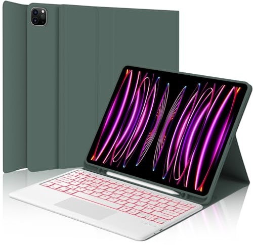 Tastiera per iPad Pro 12.9 con Touchpad, Cover con Tastiera per iPad pro 12.9, Custodia Keyboard QWERTY Bluetooth Magnetica Retroilluminata per pro 12.9 pollici 6/5/4/3 Generazione, Verde Scuro