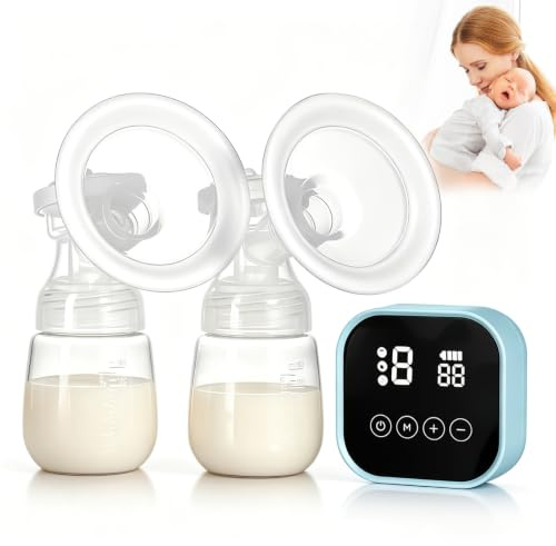 Oskuglin Doppel-Milchpumpe 4-in-1, 36 Stufen, 48dB leise, BPA-frei, Blau | 4-in-1 Milchpumpe, LED-Display, 48dB leise, BPA-frei, 2200mAh Akku, USB-C, ein- & beidseitig nutzbar