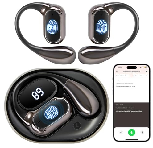 Cuffie Traduttore con Traduzione Simultanea in 145 Lingue – Auricolari Bluetooth 5.4 con Riduzione Rumore ENC, Traduttore Vocale Istantaneo Multilingue per Viaggi, Lavoro e Vita Quotidiana