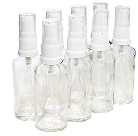 Aura 50ml CLEAR Glass Bottles with White ATOMISER Sprays - PACK of 8