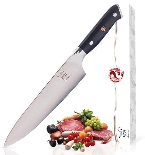 KOI ARTISAN Damascus Chef Knife - 8 Inch Razor Sharp Blade - Premium Kitchen Knives in Gift Box – Japanese Knifes VG10 Super Steel - Stain and Corrosion Resistant
