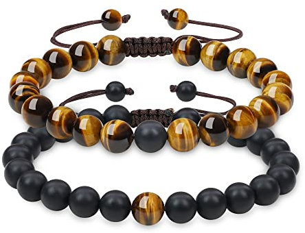 COAI Geschenkideen Partnerarmbänder Freundschaftsarmbänder aus Tigerauge und Matt Onyx für Damen Herren
