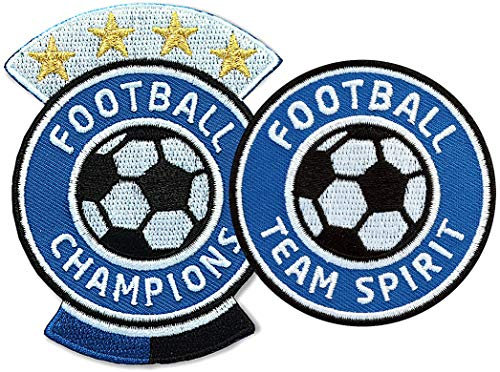 2er-Set, Fussball Patches gestickt, mit Gold metallic Stickerei/Aufbügler Aufnäher Abzeichen Patch für Kleidung Dress Trikot Shirt Shorts/Fußball Mannschaft Verein Team Fan (Set Blau)