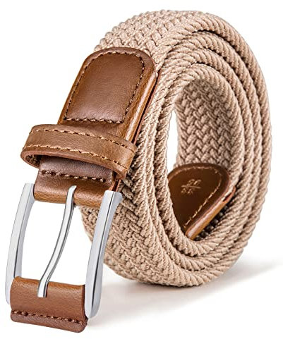 BULLIANT Gürtel Herren, Flechtgürtel Stretchgürtel Geflochten Stoffgürtel Elastischer Gürtel Golfgürtel für Männer Damen,Breite 35mm(Beige-125cm/42-46 taille verstellbar)
