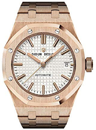 TOC STORE Sportlich Elegante Herren Automatik Uhr, Saphirglas, massives Armband, Miyota Uhrwerk, Didun Royal One Gold/Weiß