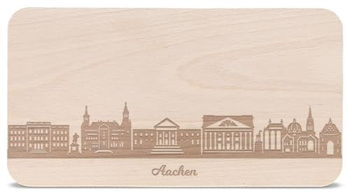 Frühstücksbrettchen Aachen mit Skyline Gravur - Brotzeitbrett & Geschenk für Aachen Stadtverliebte & Fans - ideal auch als Souvenir